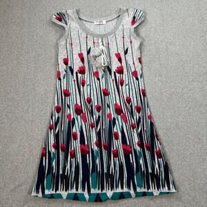 Funky People Tulip Print Sweater Mini Dress Womens Small Gray Cap Sleeve Tassel